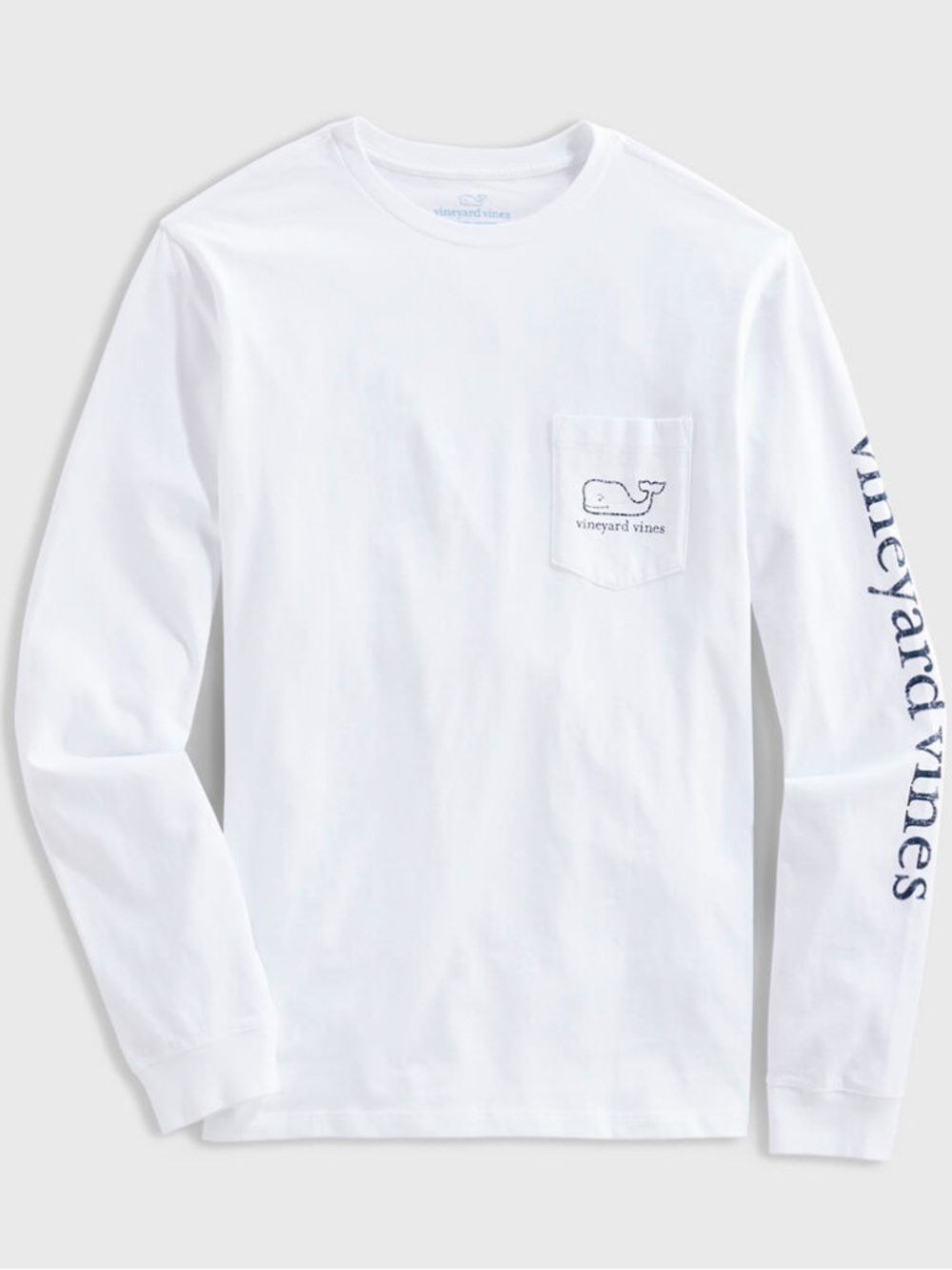 Men’s Vintage Vineyard Vines Whale Long-Sleeve Pocket Tee White and Navy Size L